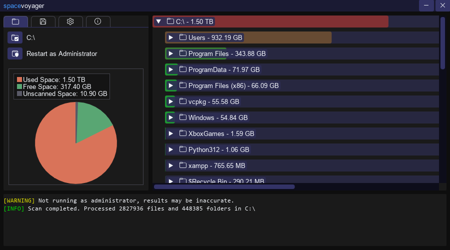 Screenshot of Space Voyager app window